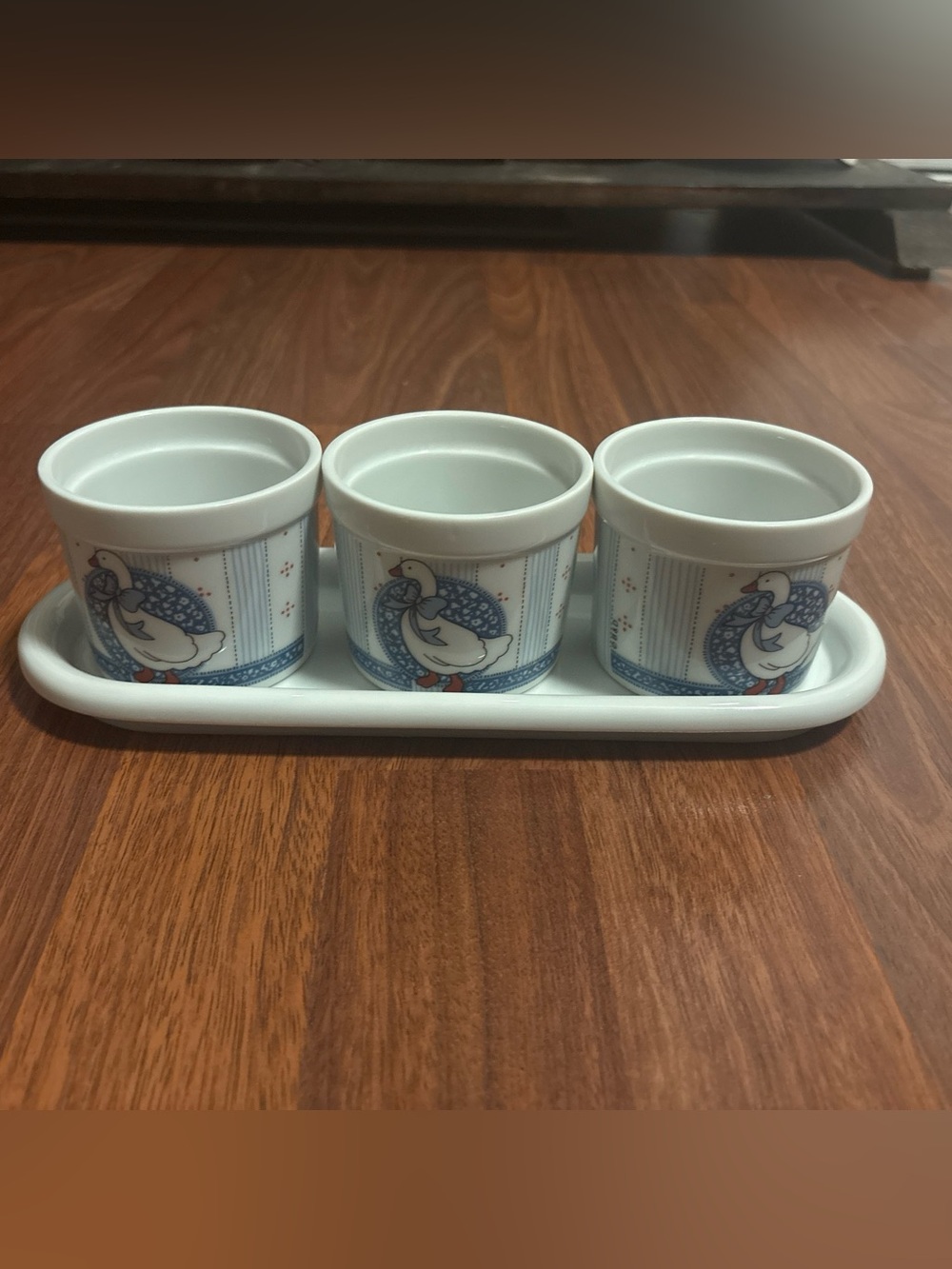 RARE Vintage Country Goose Planter Set Of 3 W/ Base, Japan B&D Cottage Core